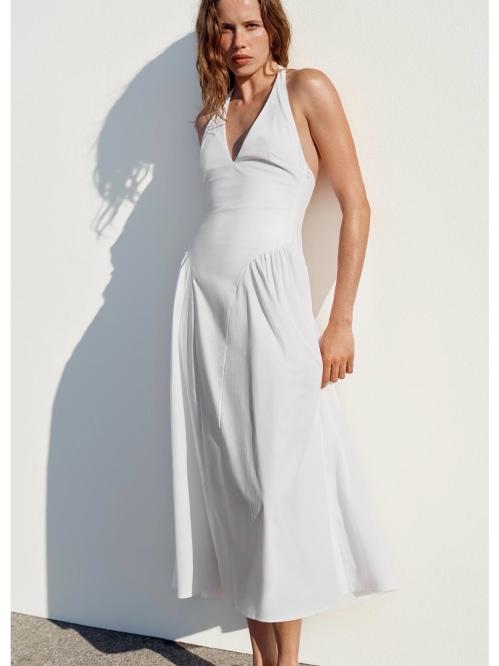 Zara White Halter V-Neck Maxi Dress